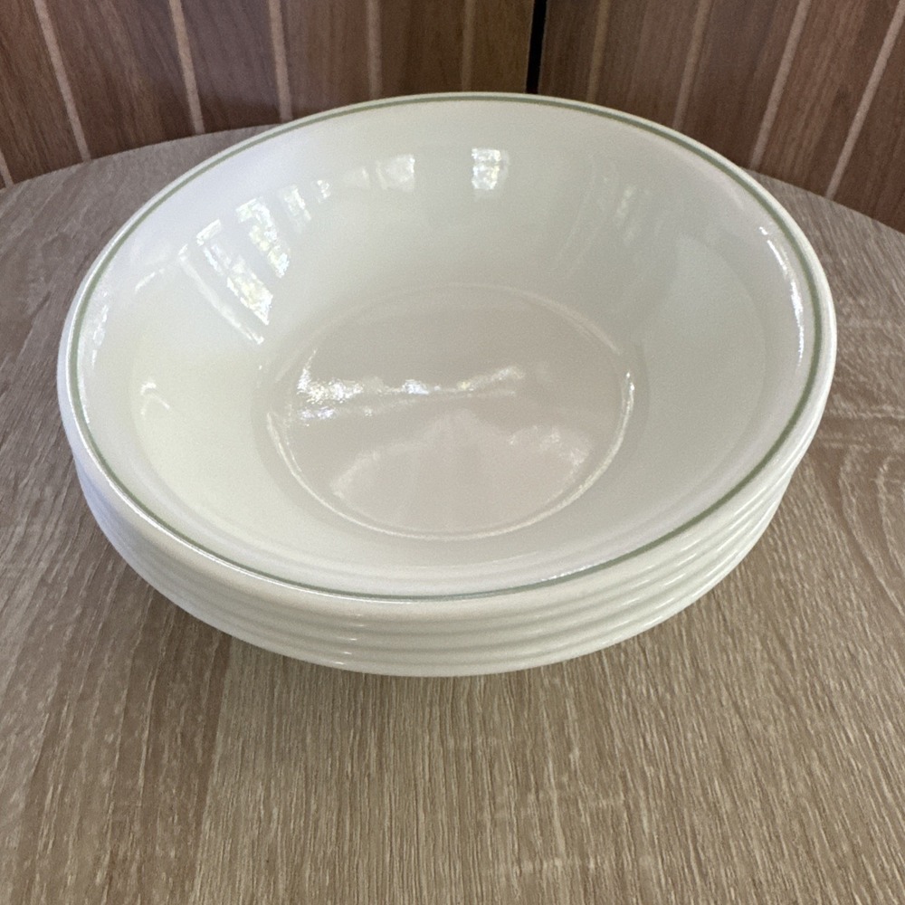 Corelle LOT 5 Soup/Cereal Bowls by Corning Sandstone Medium Green Trim EXCELLENT